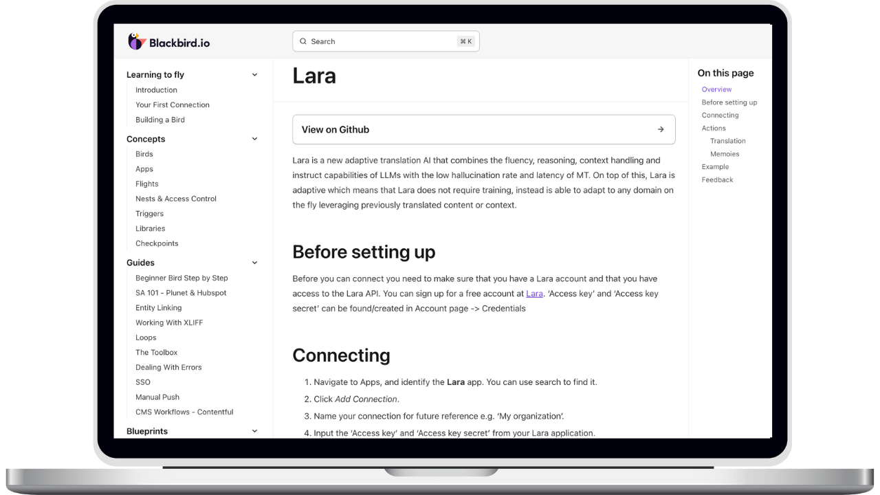 Lara Translate + Blackbird integration