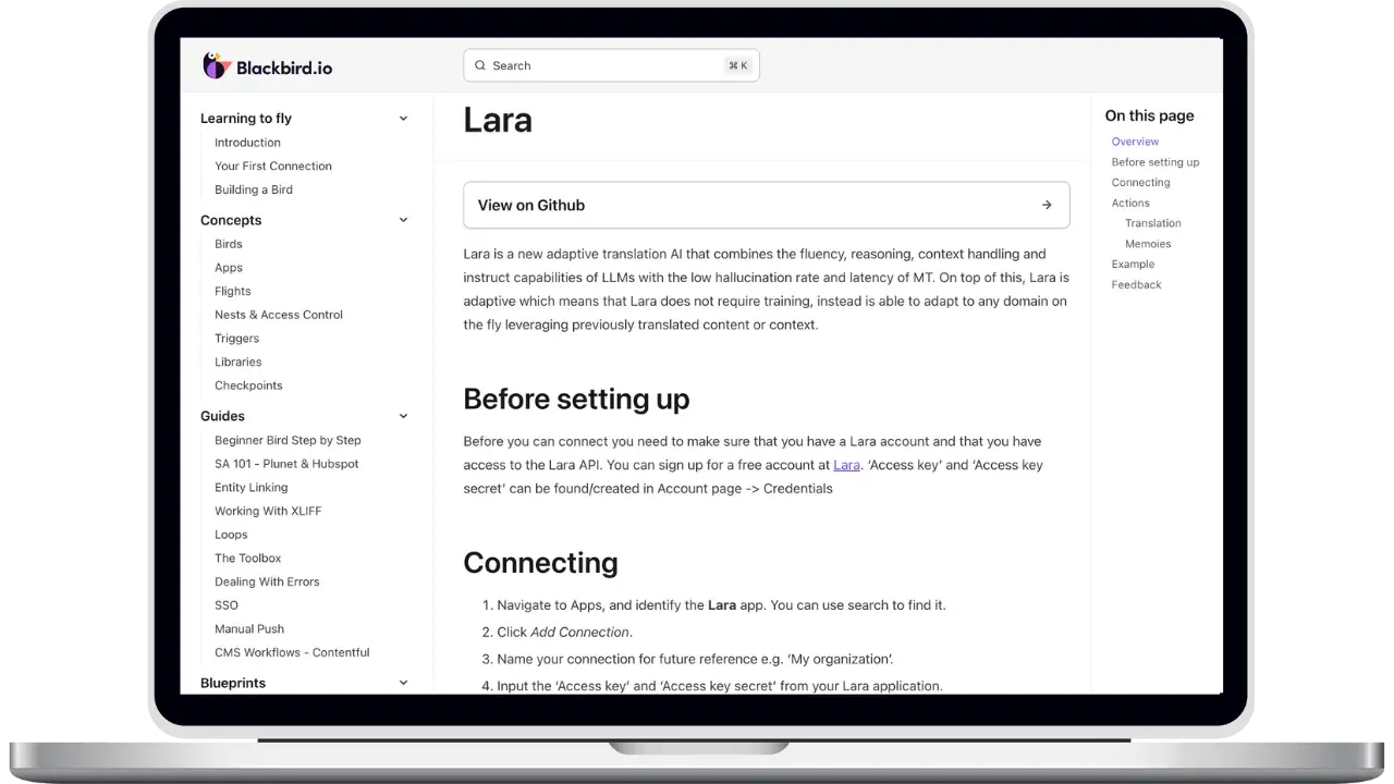 Lara תרגום + אינטגרציה של Blackbird