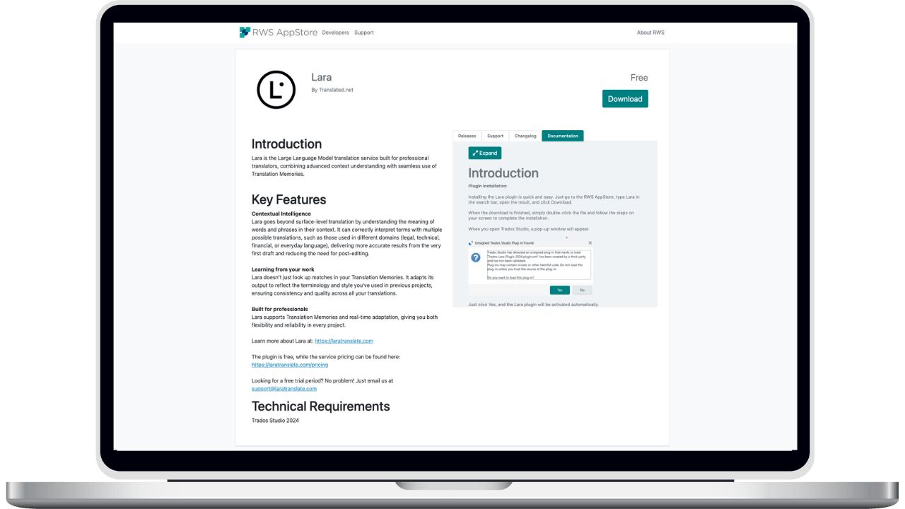 Lara Translate + Trados Studio integration